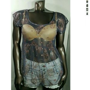 Women's Swim Cover up Grey Rose Gold Sheer